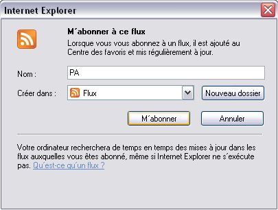 Fentre "M'abonner  ce flux"