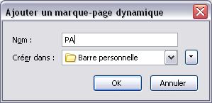 Fentre "Ajouter un marque-page dynamique"